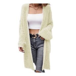 Moment size L chevron striped open cardigan lime & white